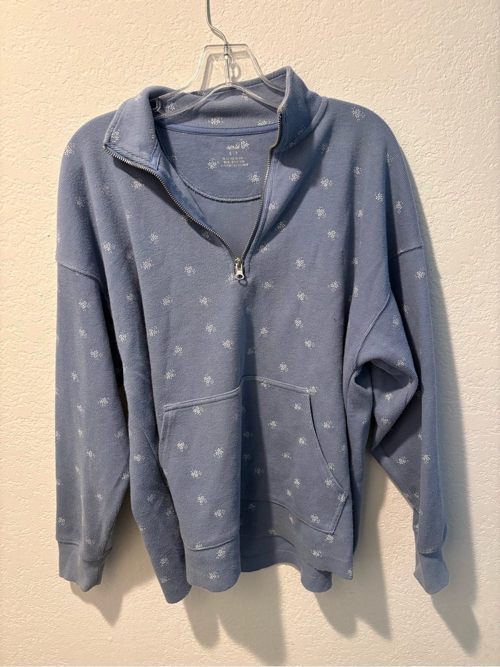 aerie Light Blue Half-Zip Snowflake Pattern Sweater